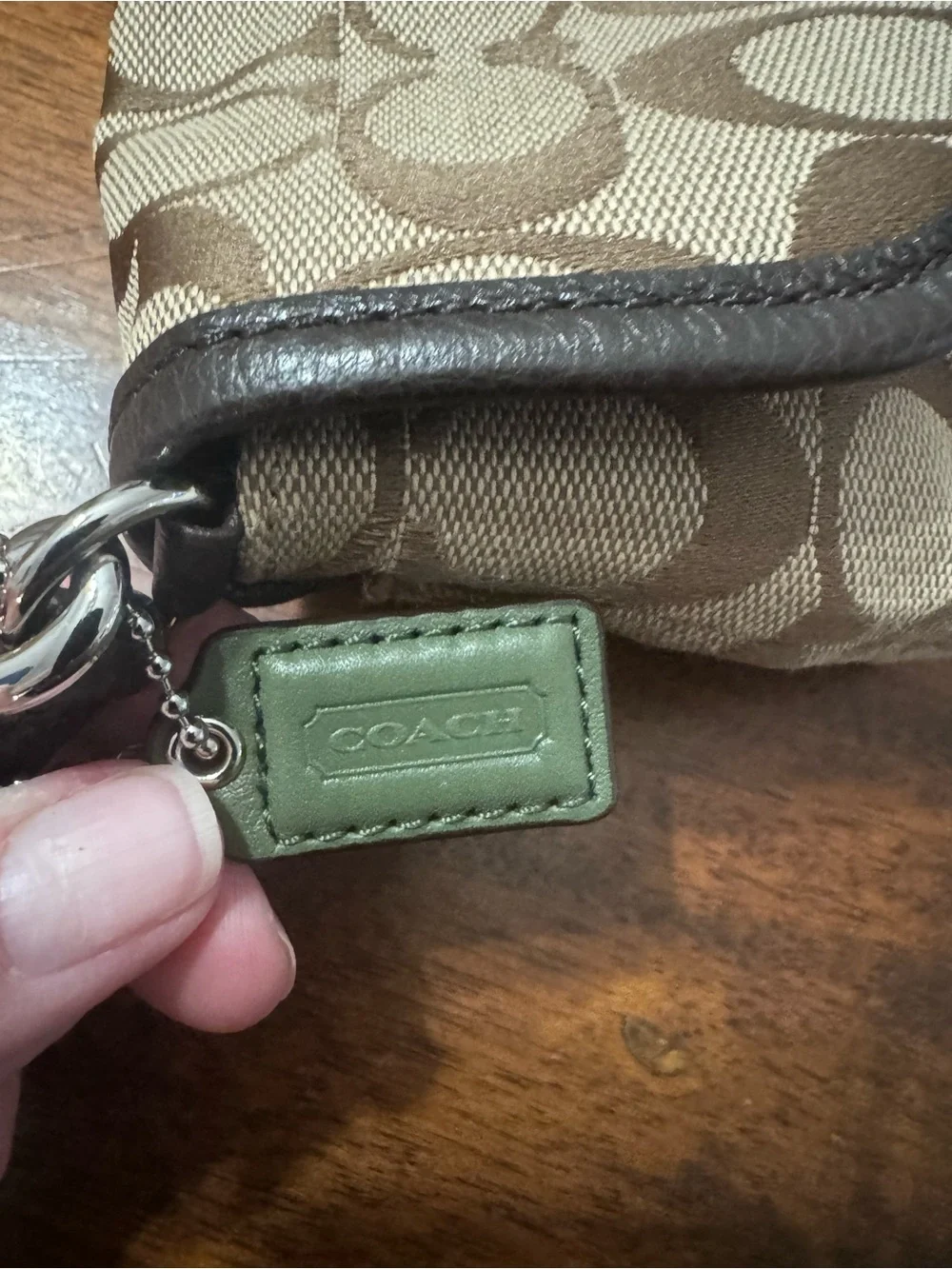 Coach Brown Signature Canvas Wristlet with Leather Trim